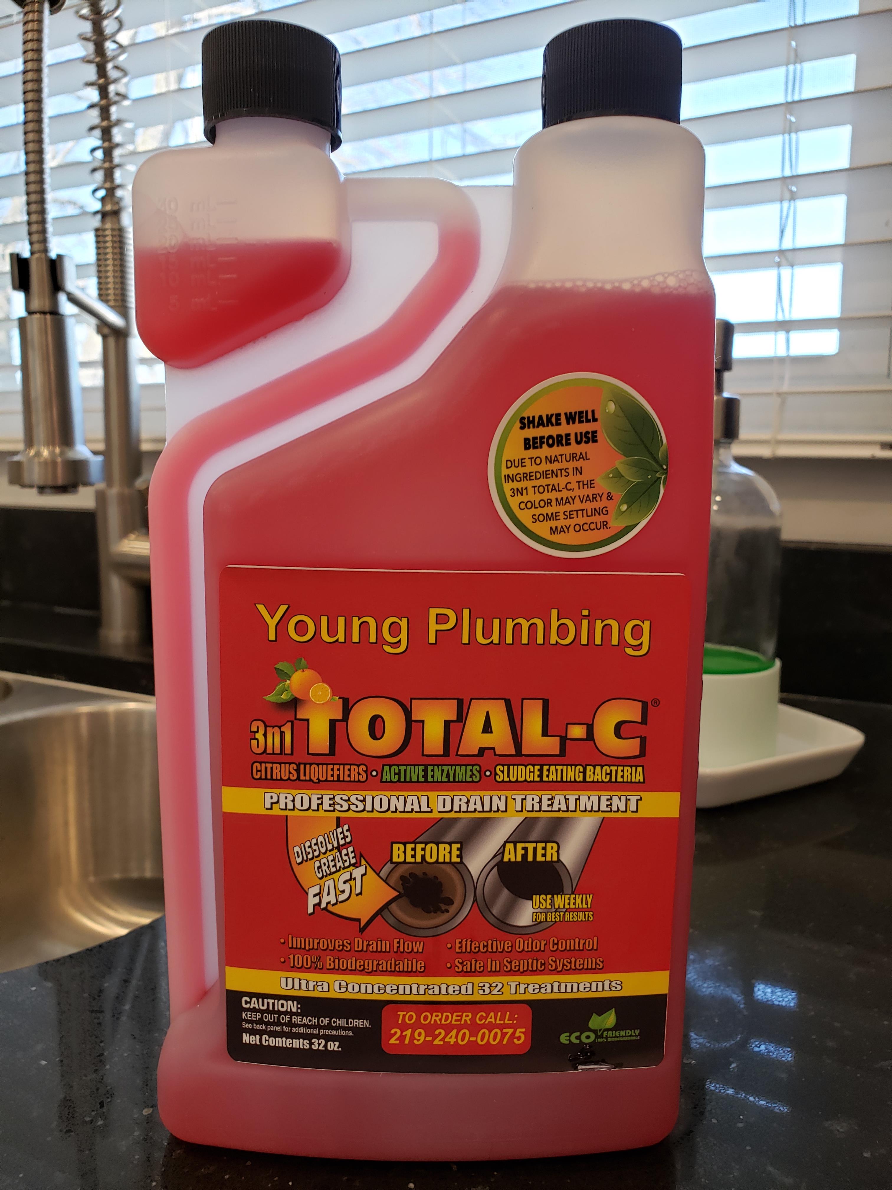 Total-C®, a water-soluble formulation that contains ingredients which produce a fresh citrus scent, eliminating odors and keeping drains smelling fresh.